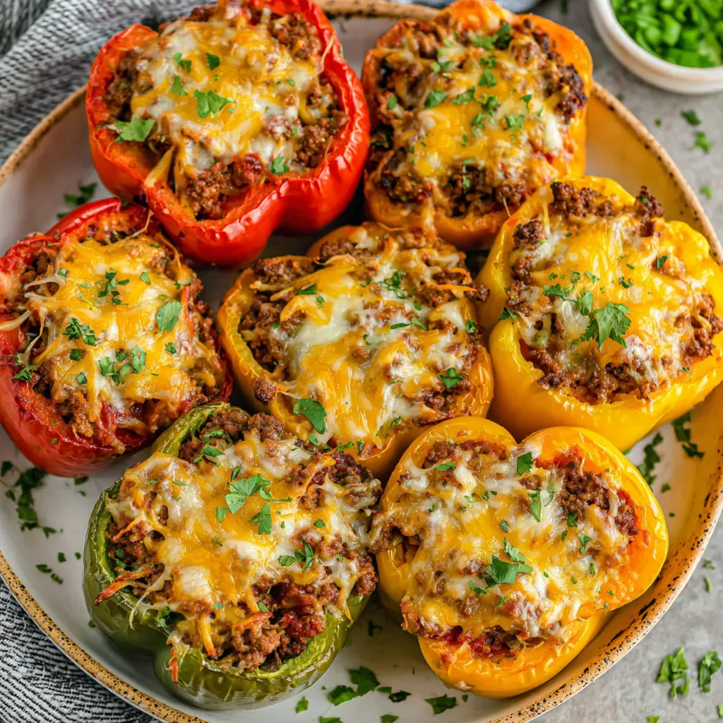 A plate of stuffed bell peppers.