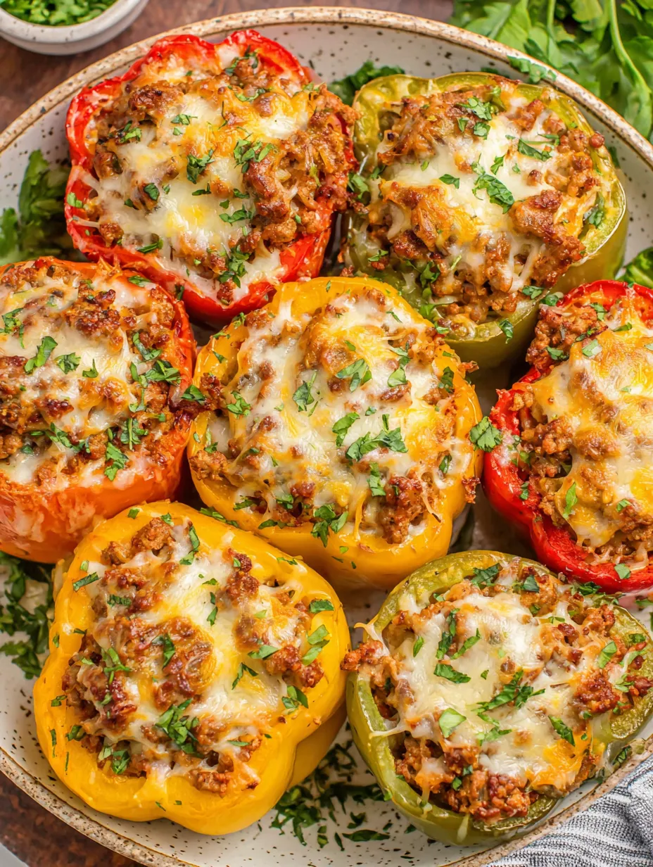 Stuffed bell peppers with cheese and meat.
