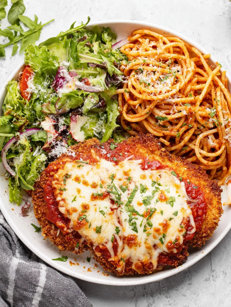 A plate of food with chicken, pasta, and salad.