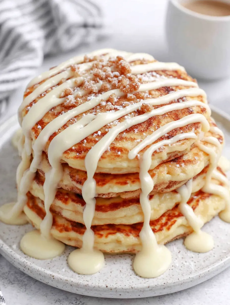 A stack of cinnamon roll pancakes.