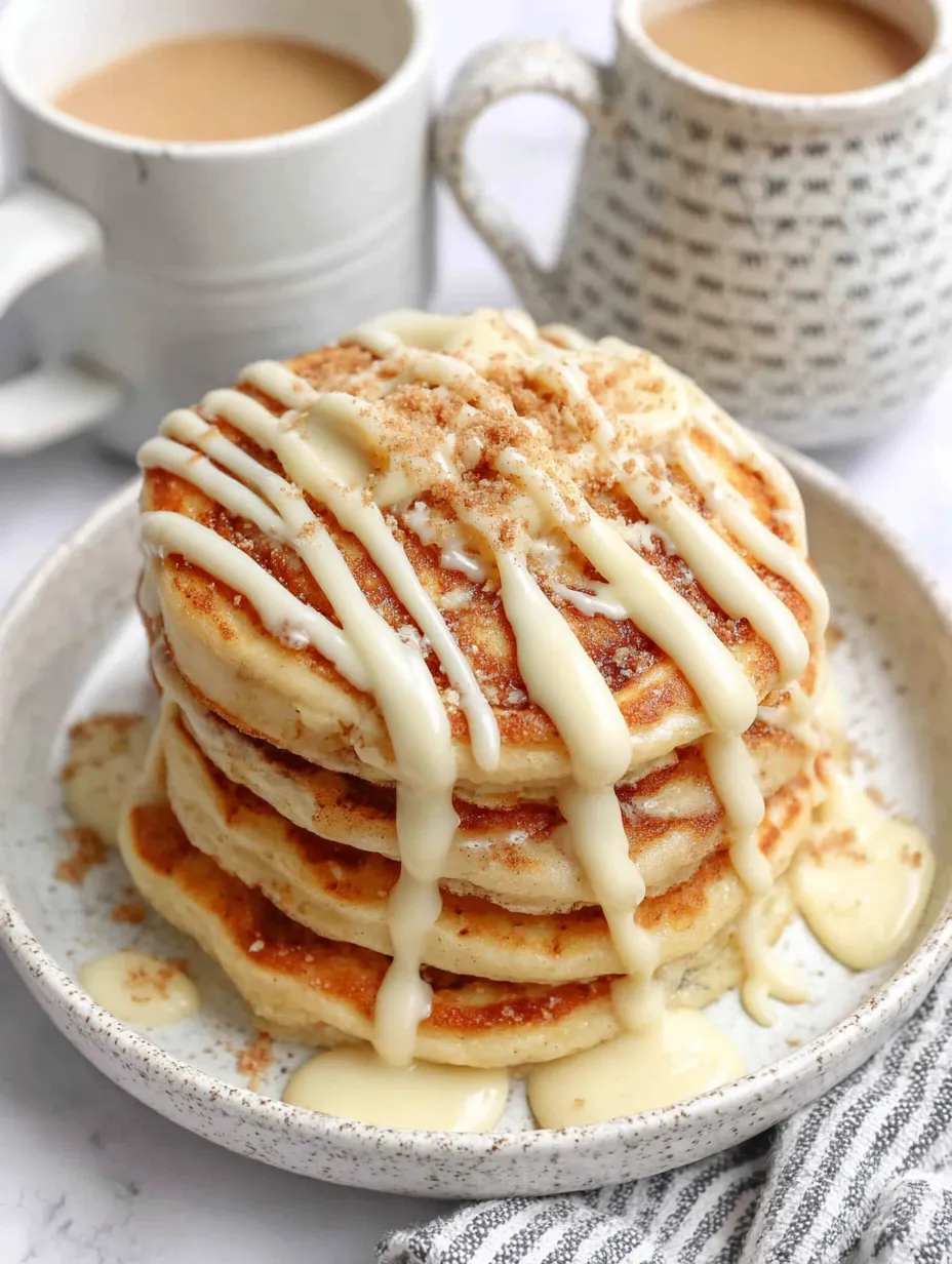 A stack of cinnamon roll pancakes.