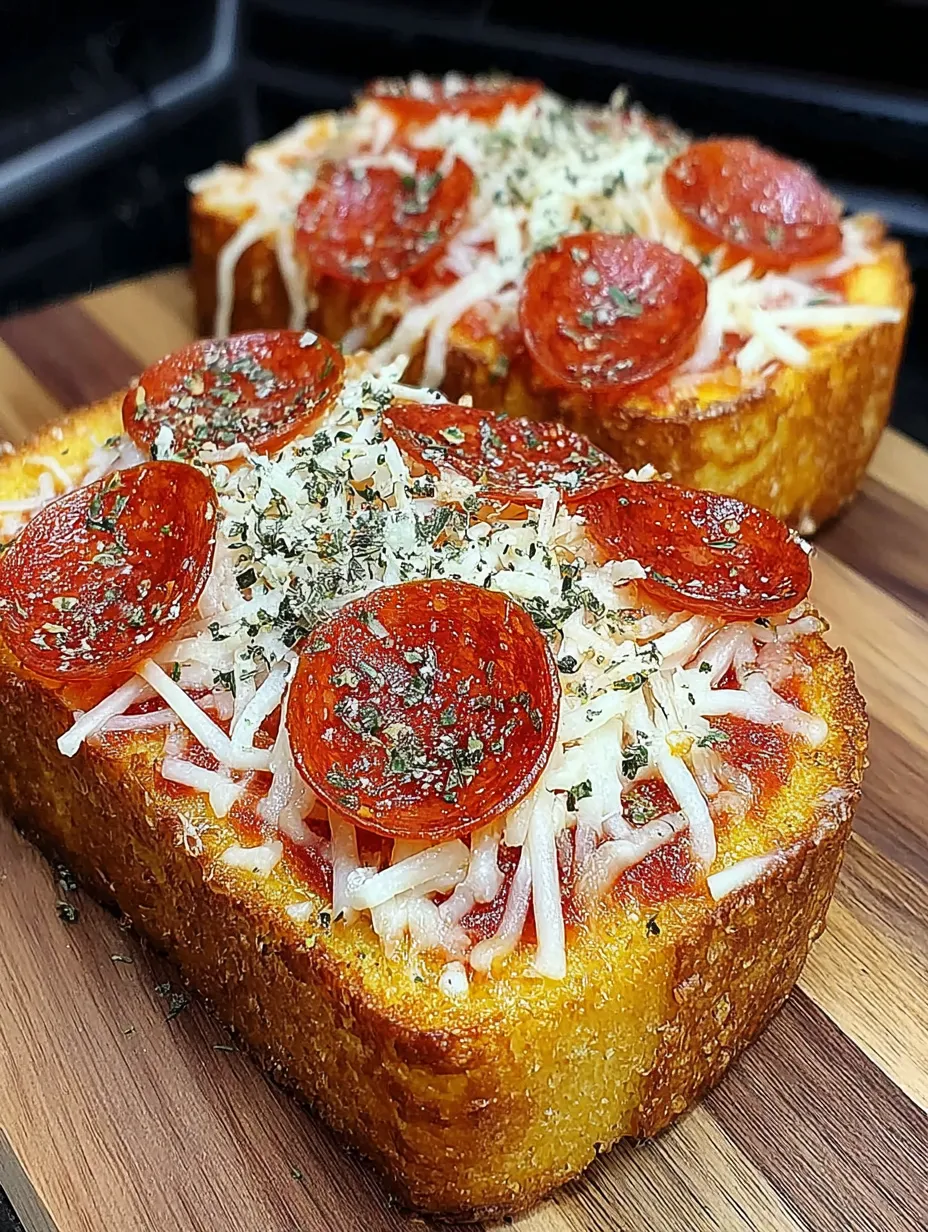 A slice of pizza toast with pepperoni and cheese.