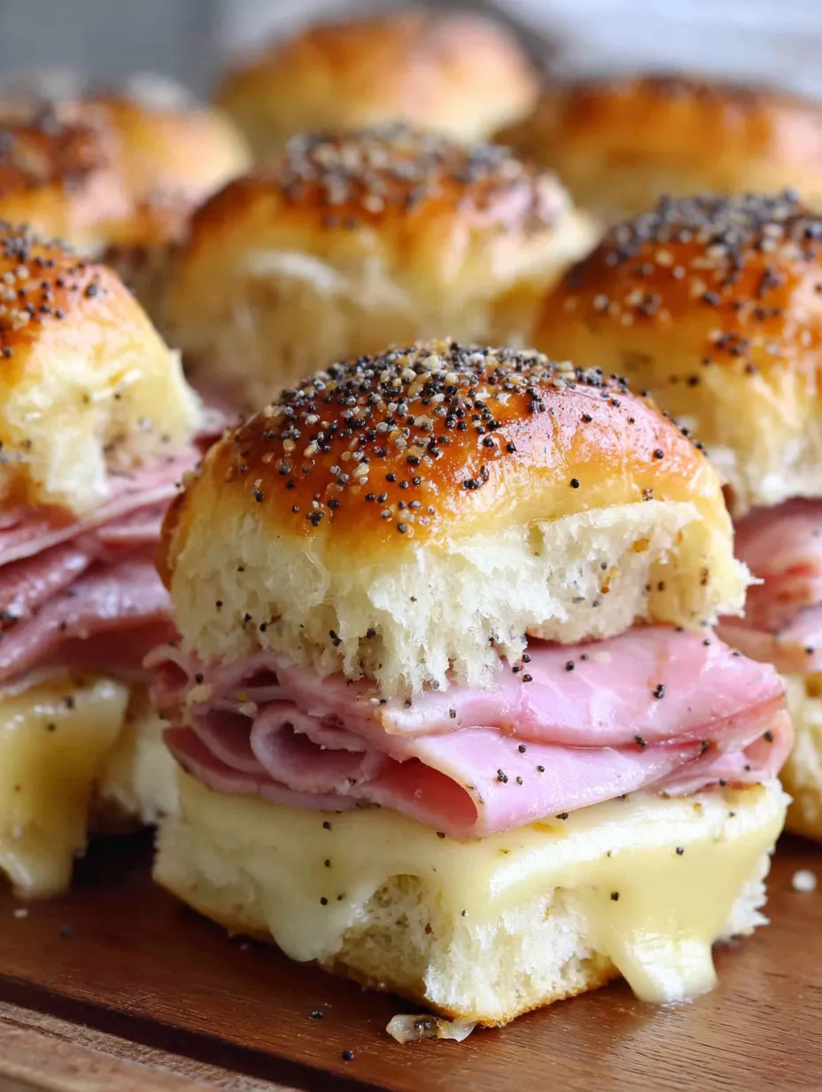 A plate of ham and cheese sandwiches.