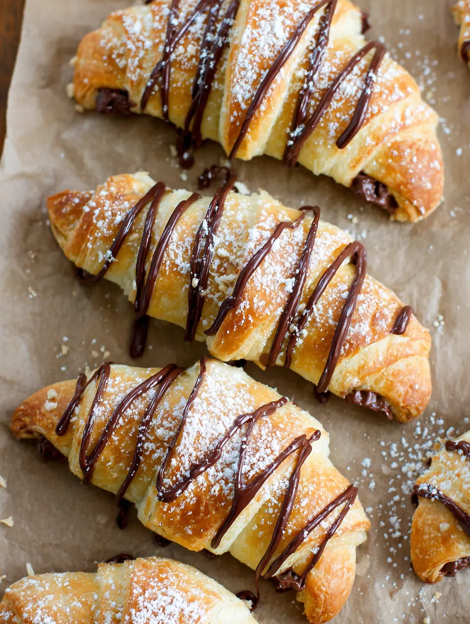 Nutella Crescent Rolls with chocolate drizzle.