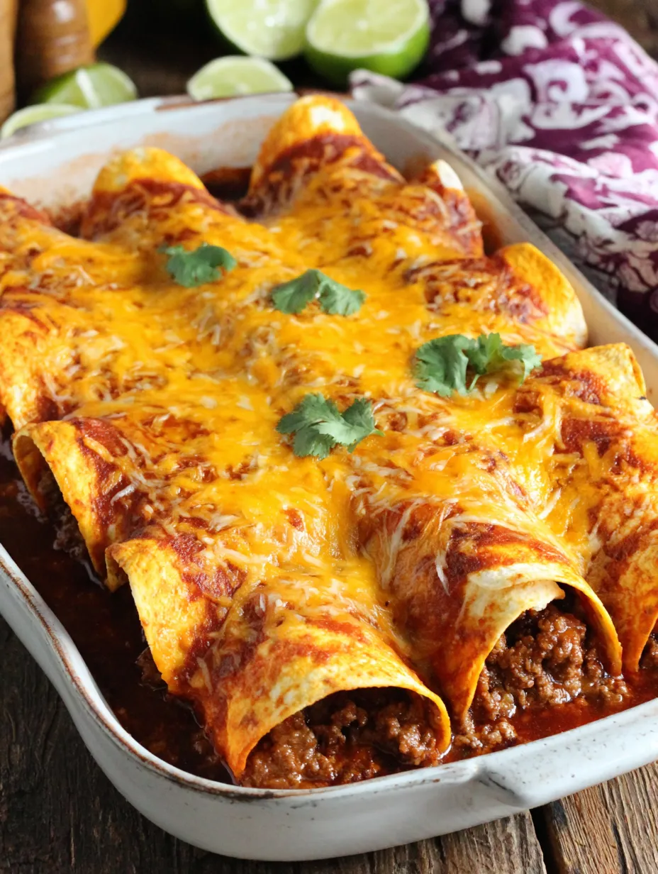 A dish of beef enchiladas with cheese and green onions.