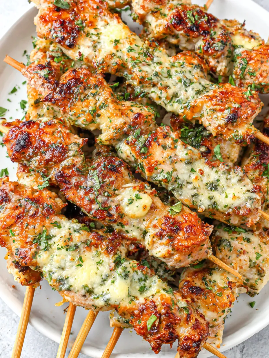 Garlic Parmesan Chicken Skewers.