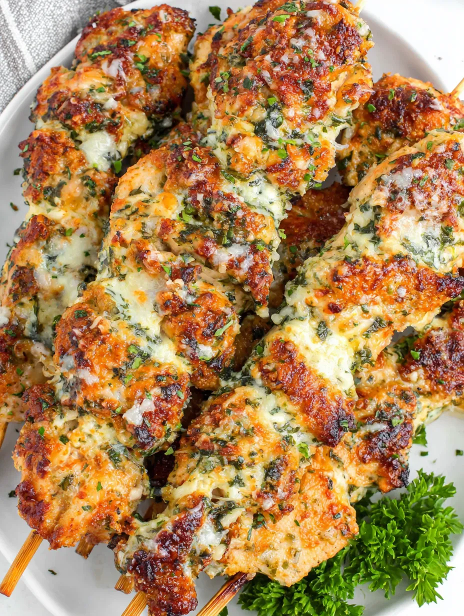 Garlic Parmesan Chicken Skewers.