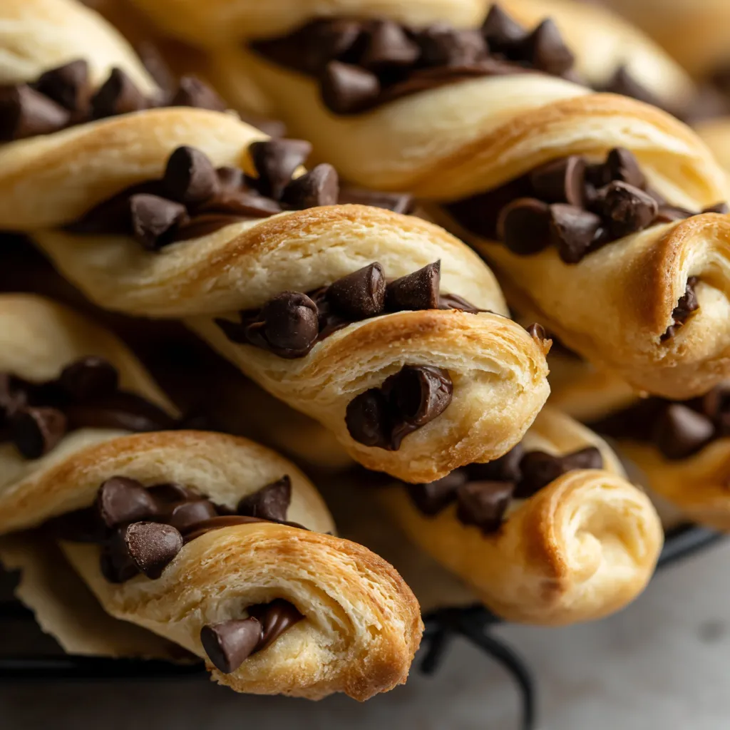 A plate of chocolate chip cookie dough twists.
