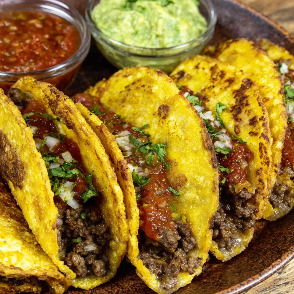 A plate of food with a bowl of salsa and guacamole.