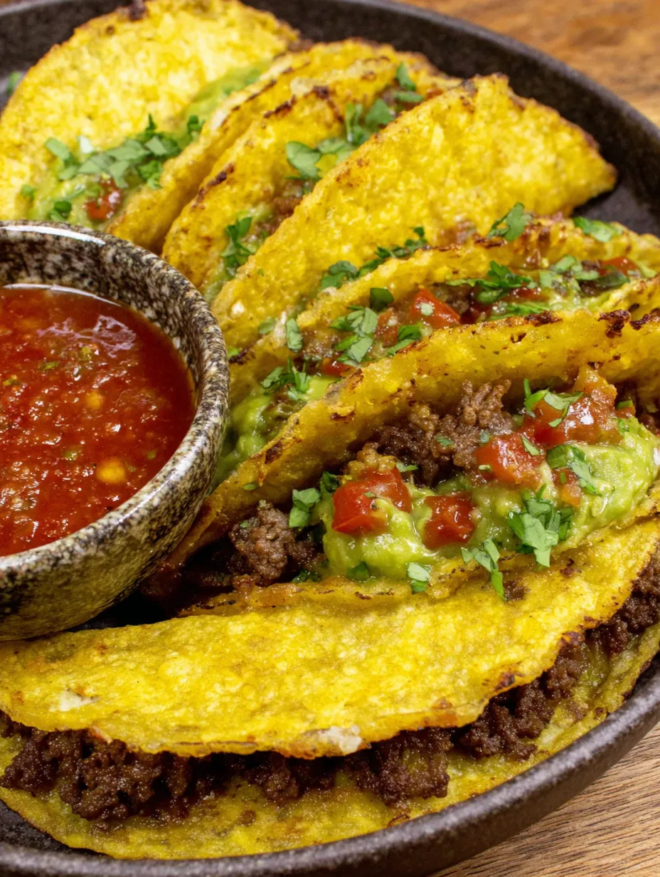 A bowl of salsa with a plate of tacos.