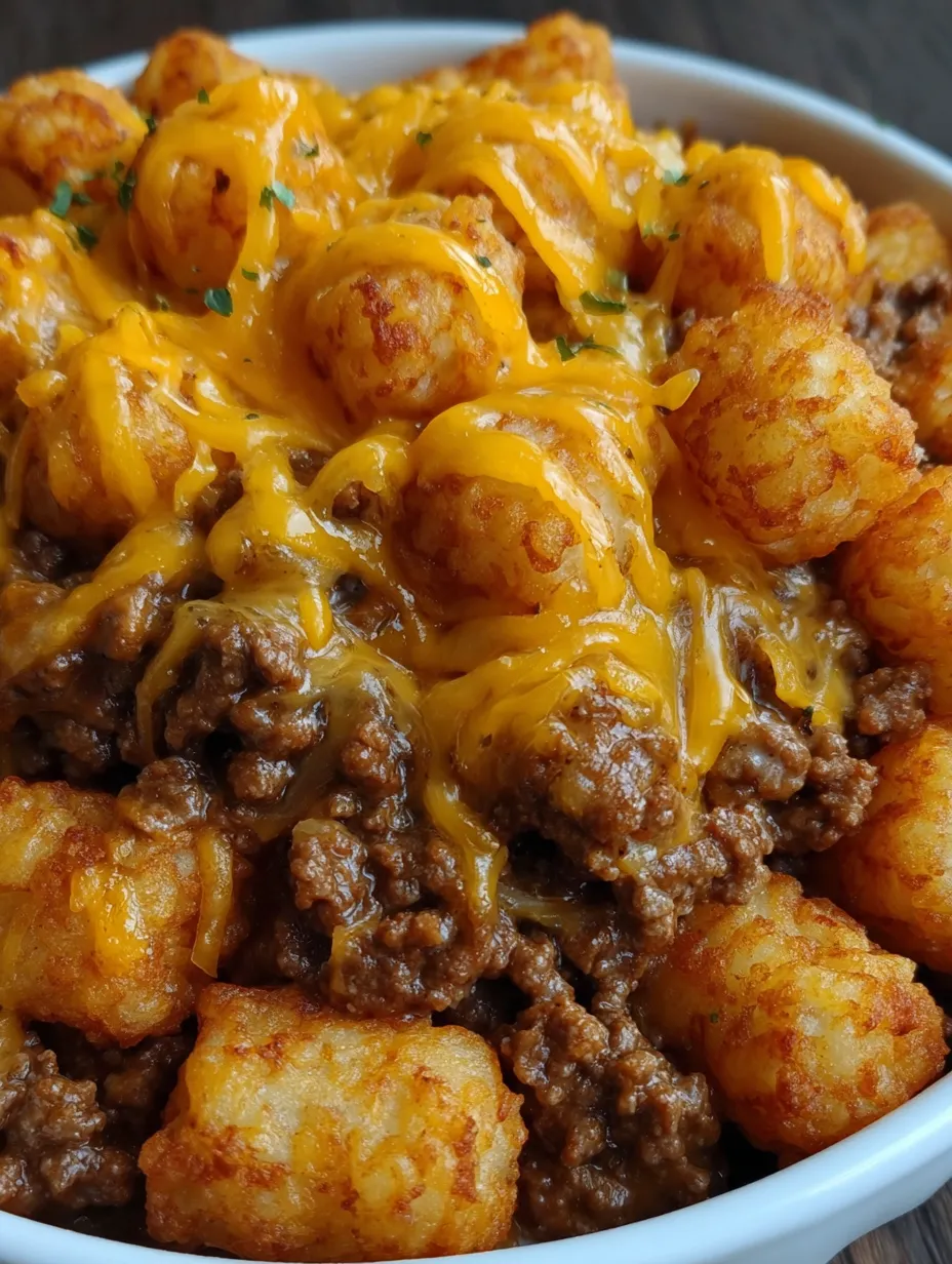 A delicious tater tot casserole with ground beef.
