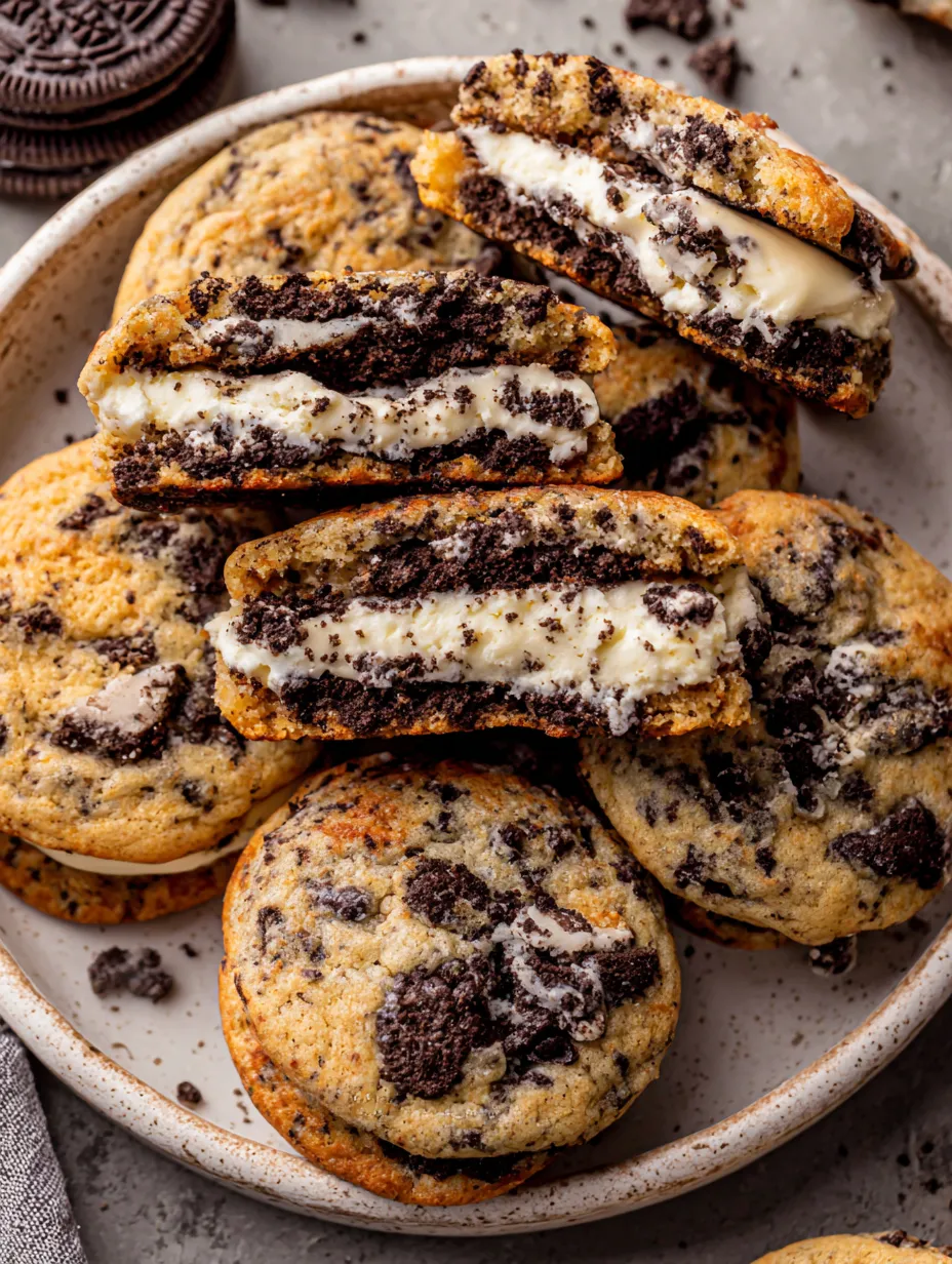 A plate of Oreo cheesecake cookies.