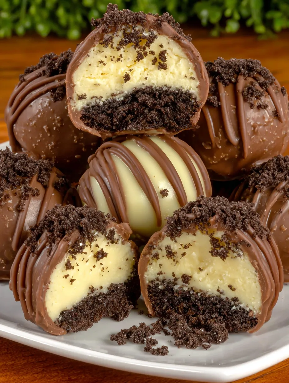 A plate of chocolate and white cheesecake bites.