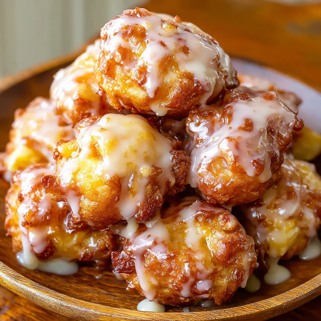 A stack of apple fritter bites on a plate.