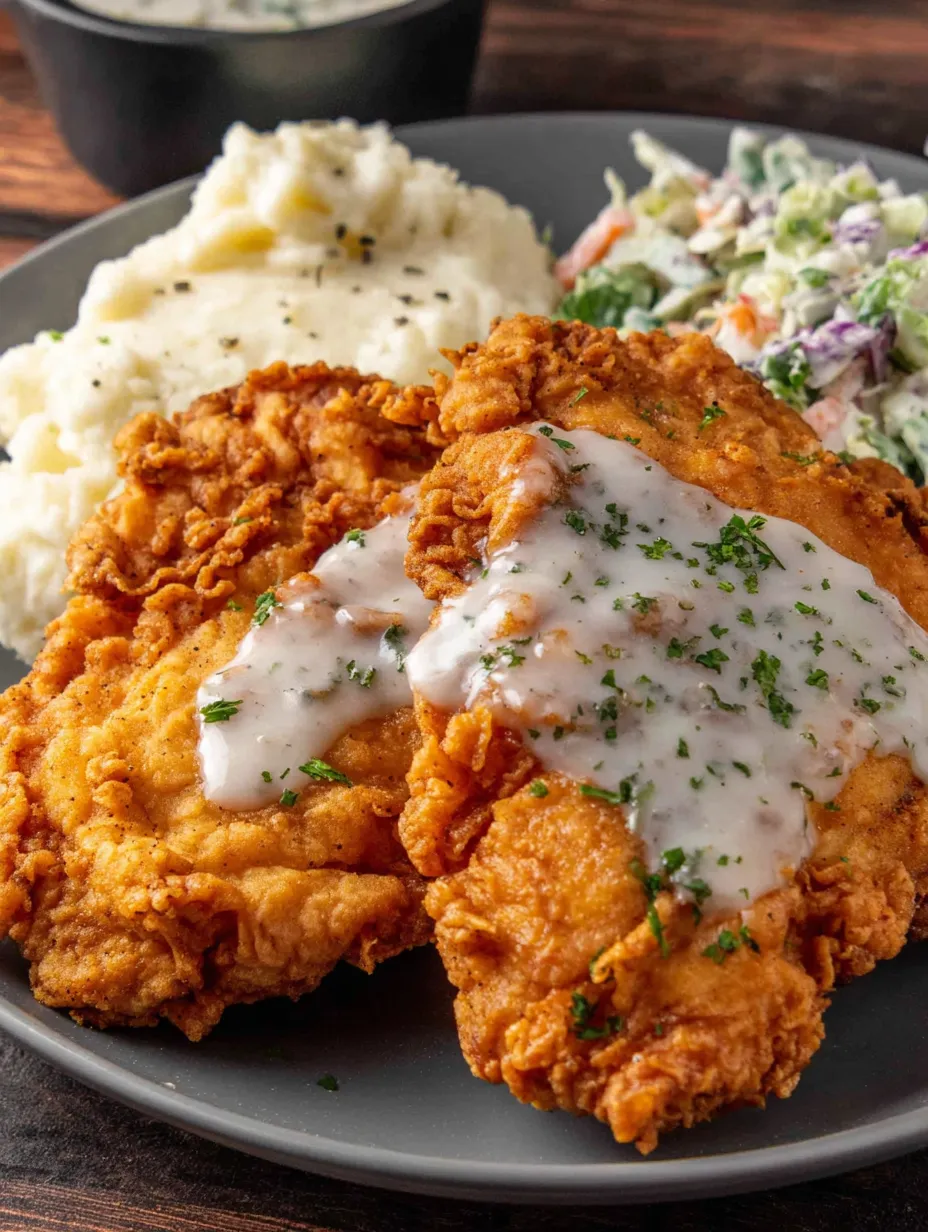 A plate of chicken fried chicken with gravy.