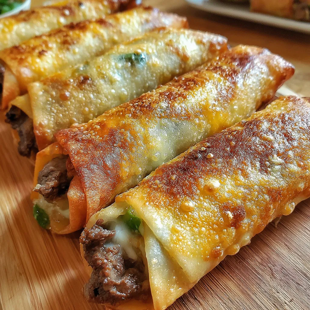 A plate of Philly cheesesteak egg rolls.