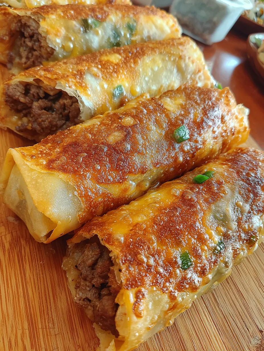A plate of Philly cheesesteak egg rolls.