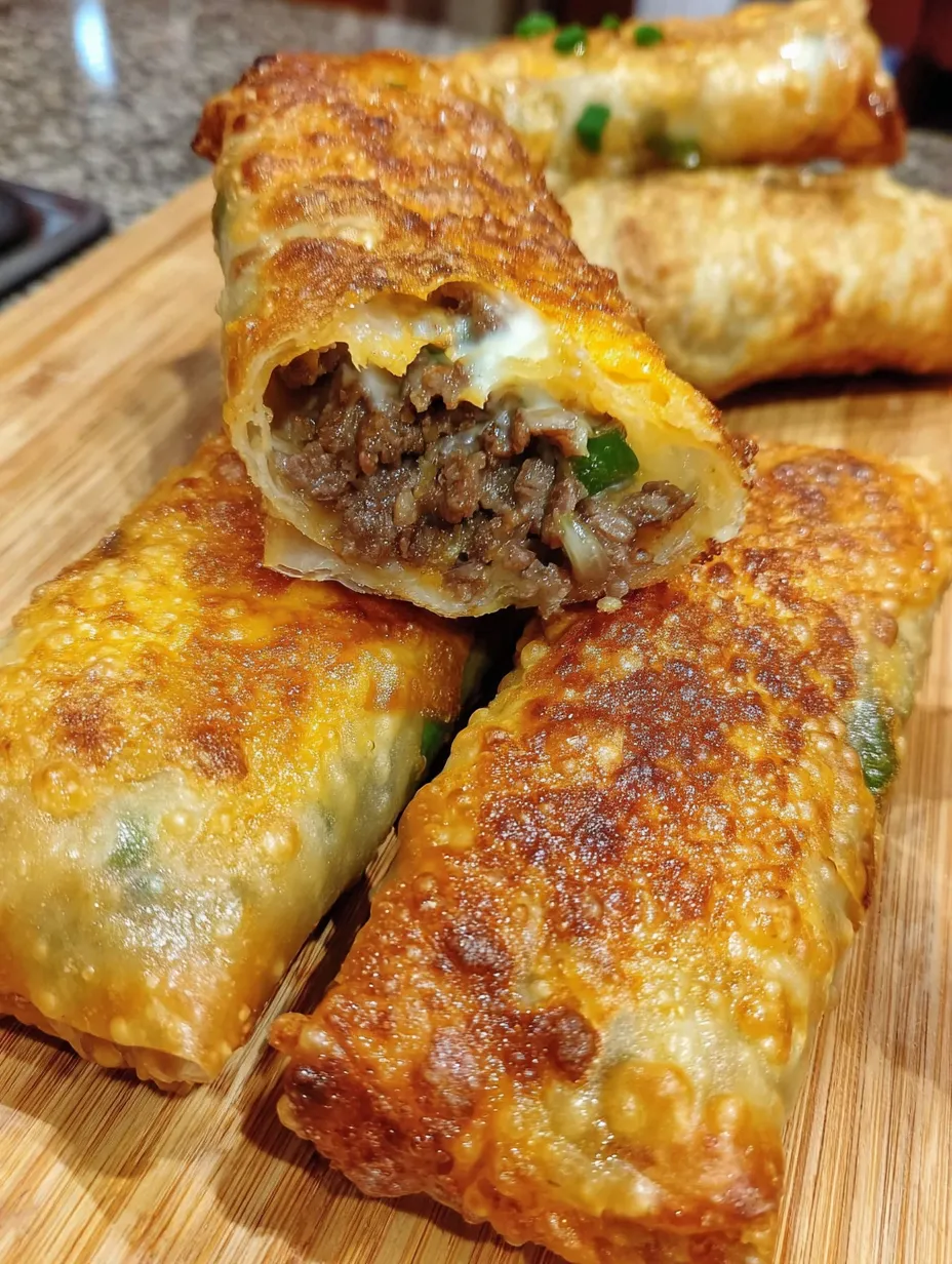 A plate of Philly cheesesteak egg rolls.