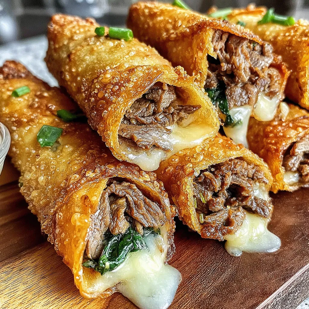 A plate of Philly cheesesteak egg rolls.