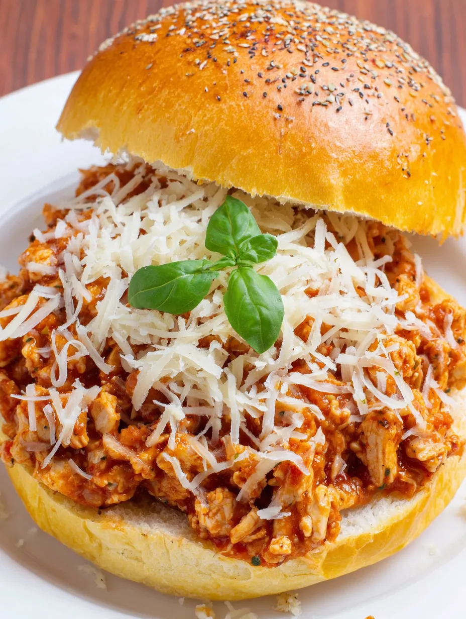 A sandwich with chicken parmesan sloppy joes.