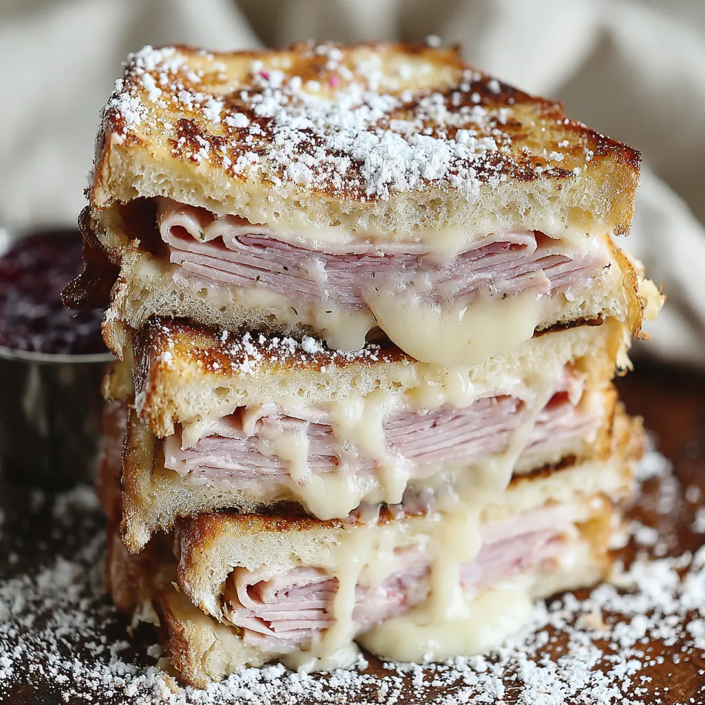 A stack of Monte Cristo sandwiches.