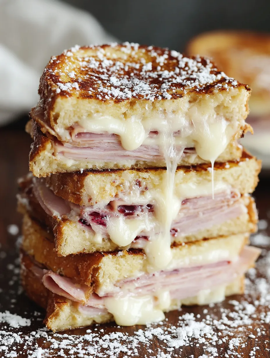 A stack of Monte Cristo sandwiches.