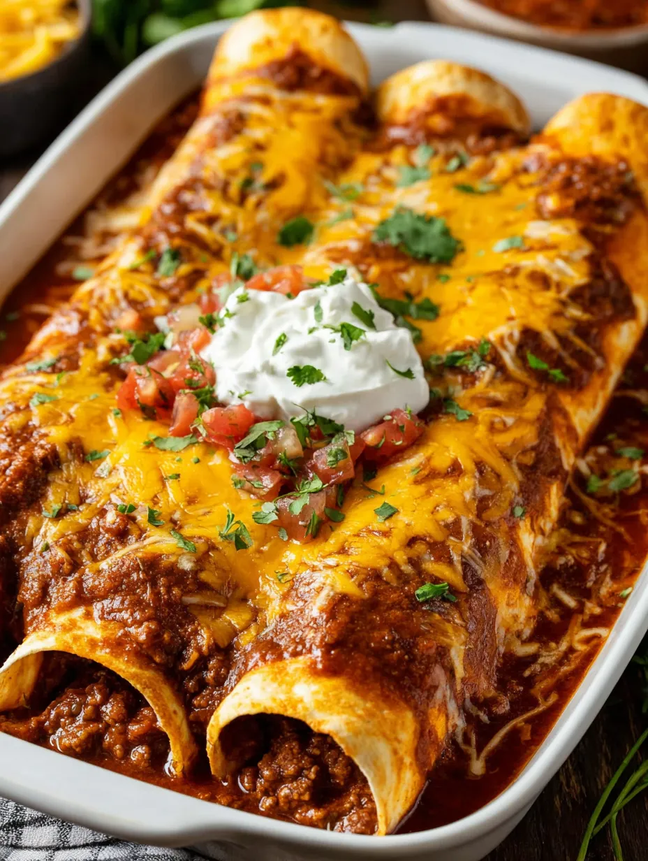 A plate of chili cheese enchiladas.