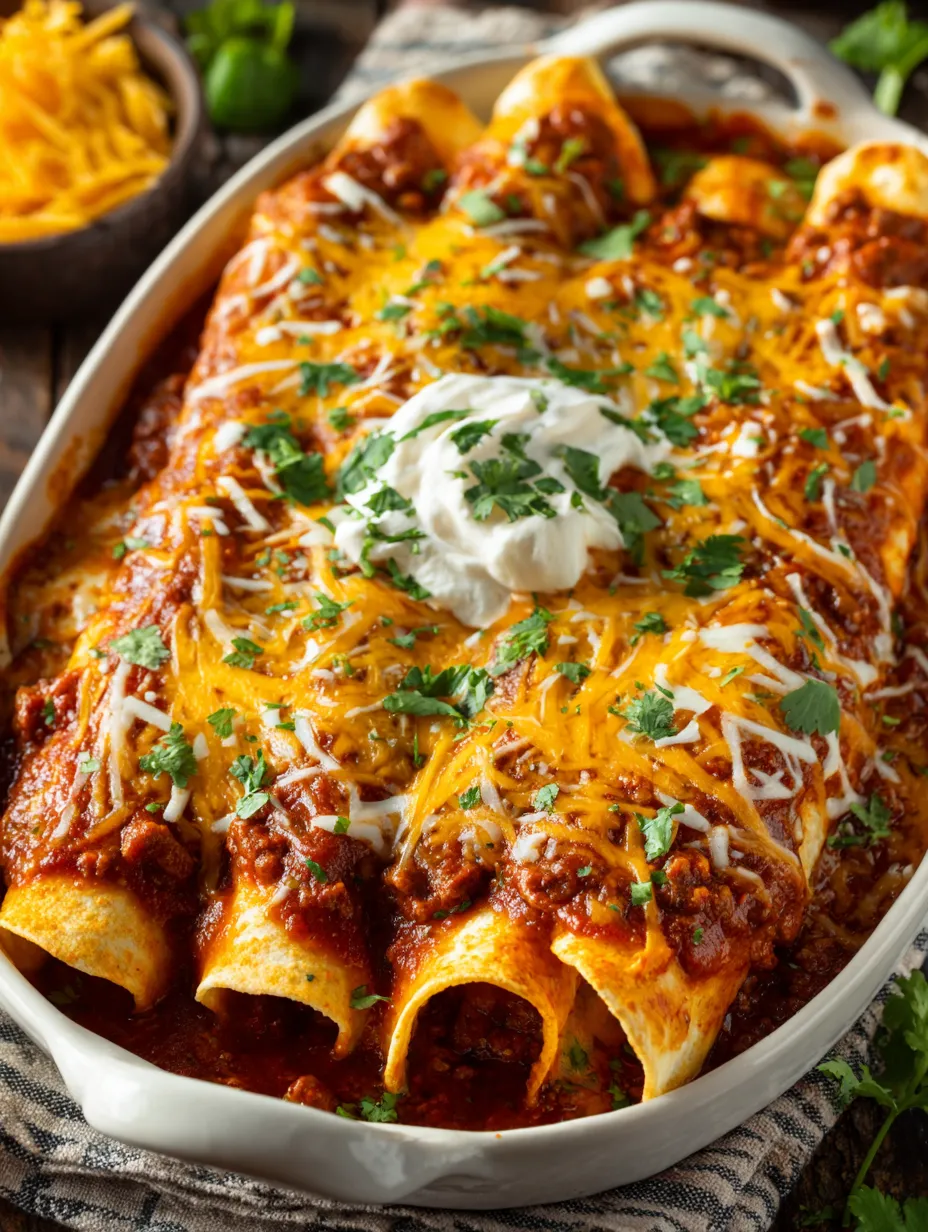A bowl of chili cheese enchiladas.