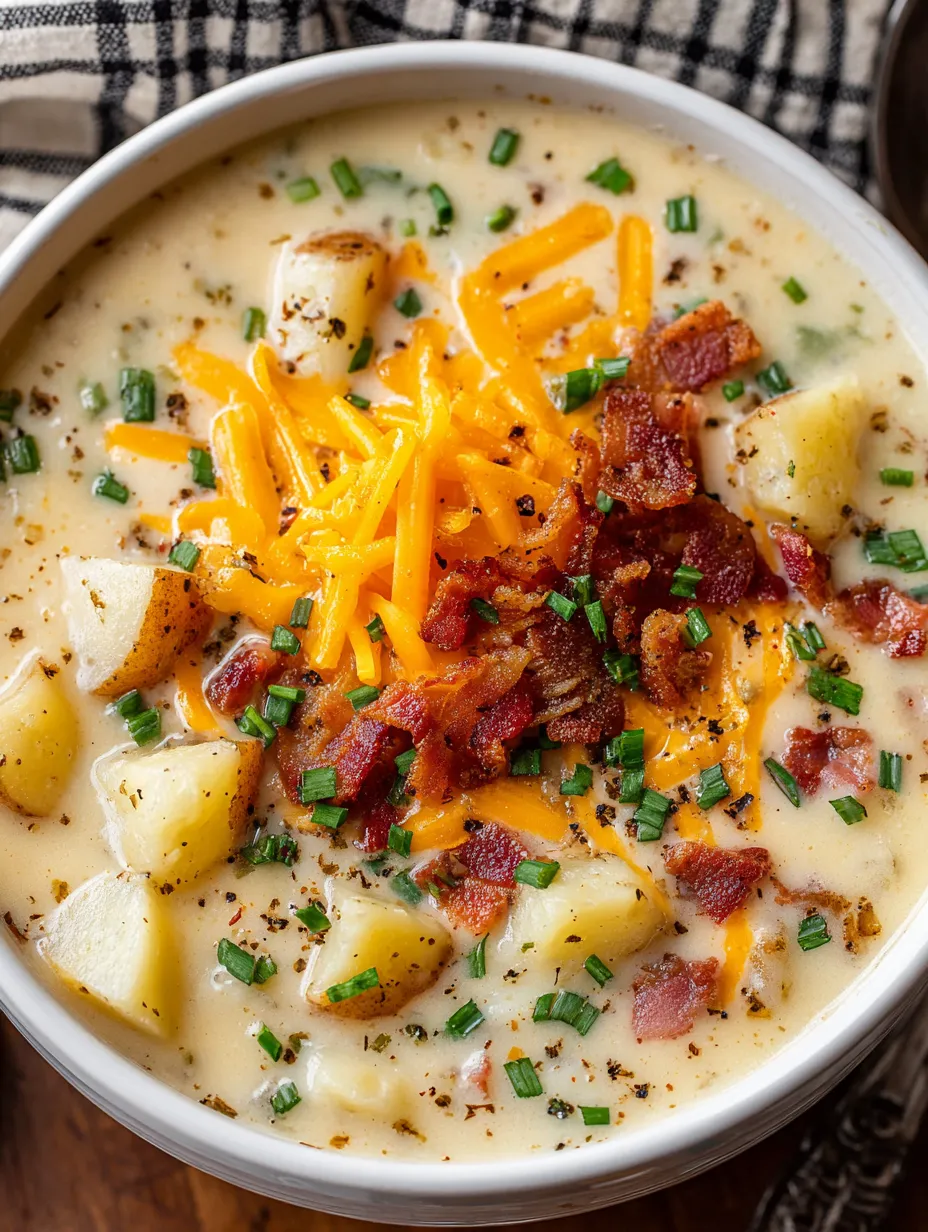 A bowl of bacon and potato soup.