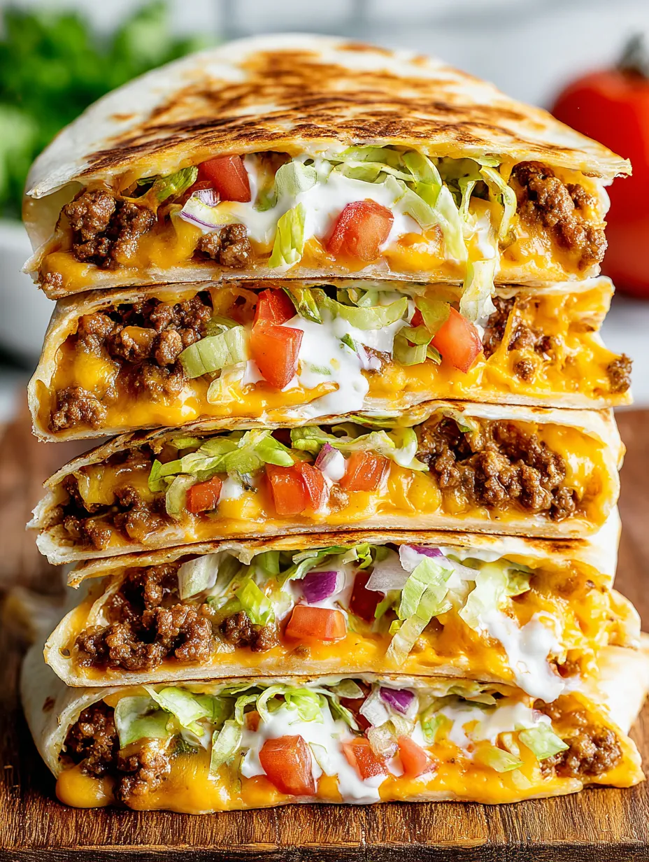 A stack of three burritos with lettuce, tomatoes, and cheese.