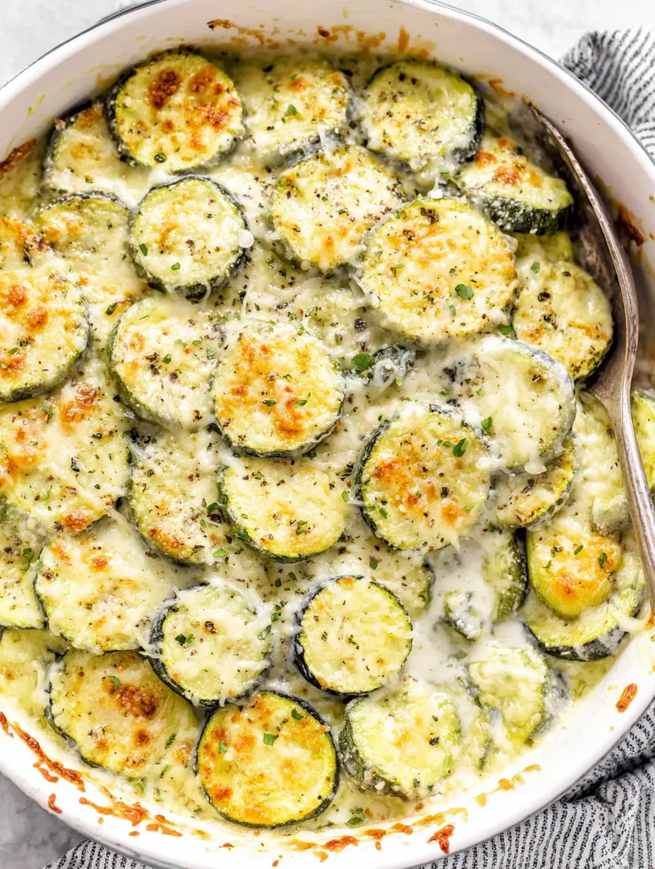 A dish of creamy Parmesan zucchini.