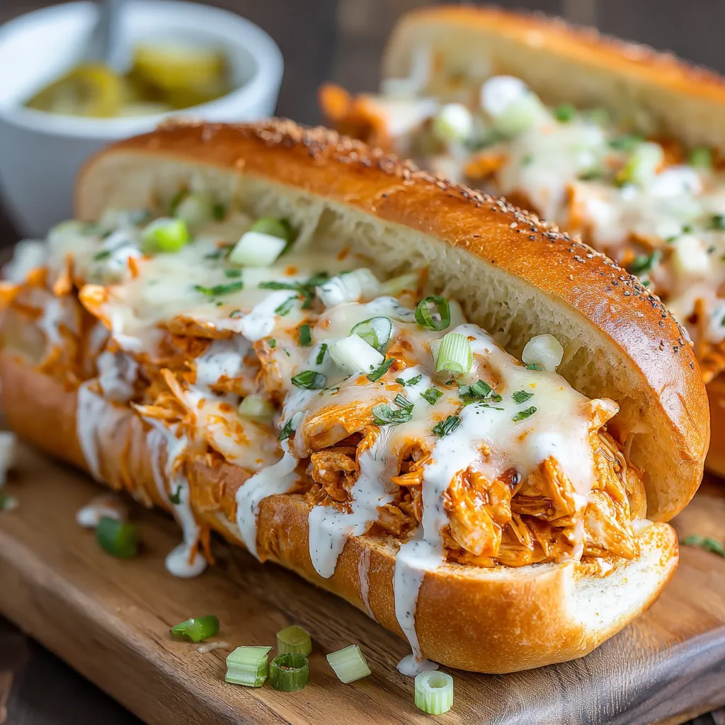 A buffalo chicken cheesesteak on a wooden table.