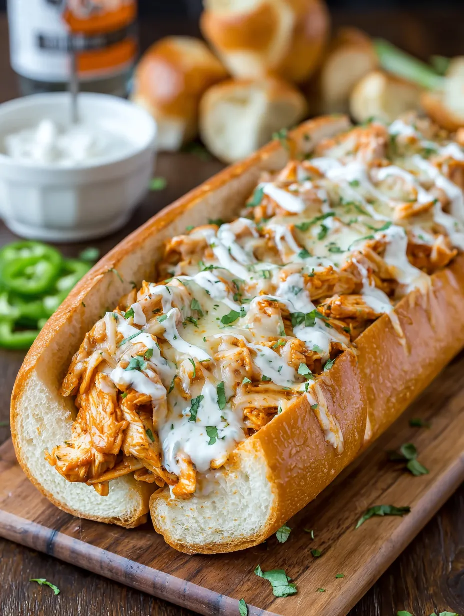 A buffalo chicken cheesesteak on a wooden table.