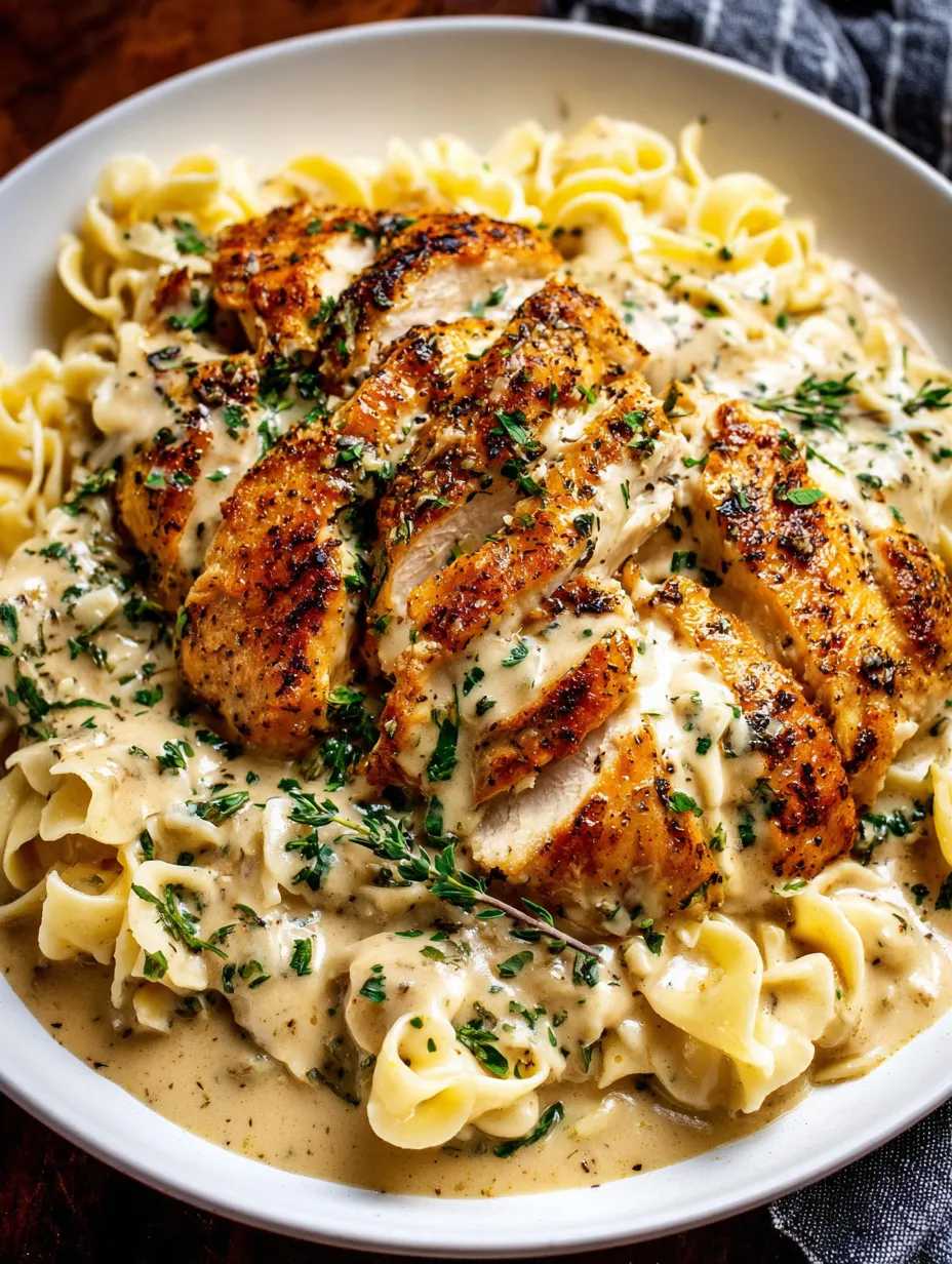 A bowl of creamy garlic chicken.