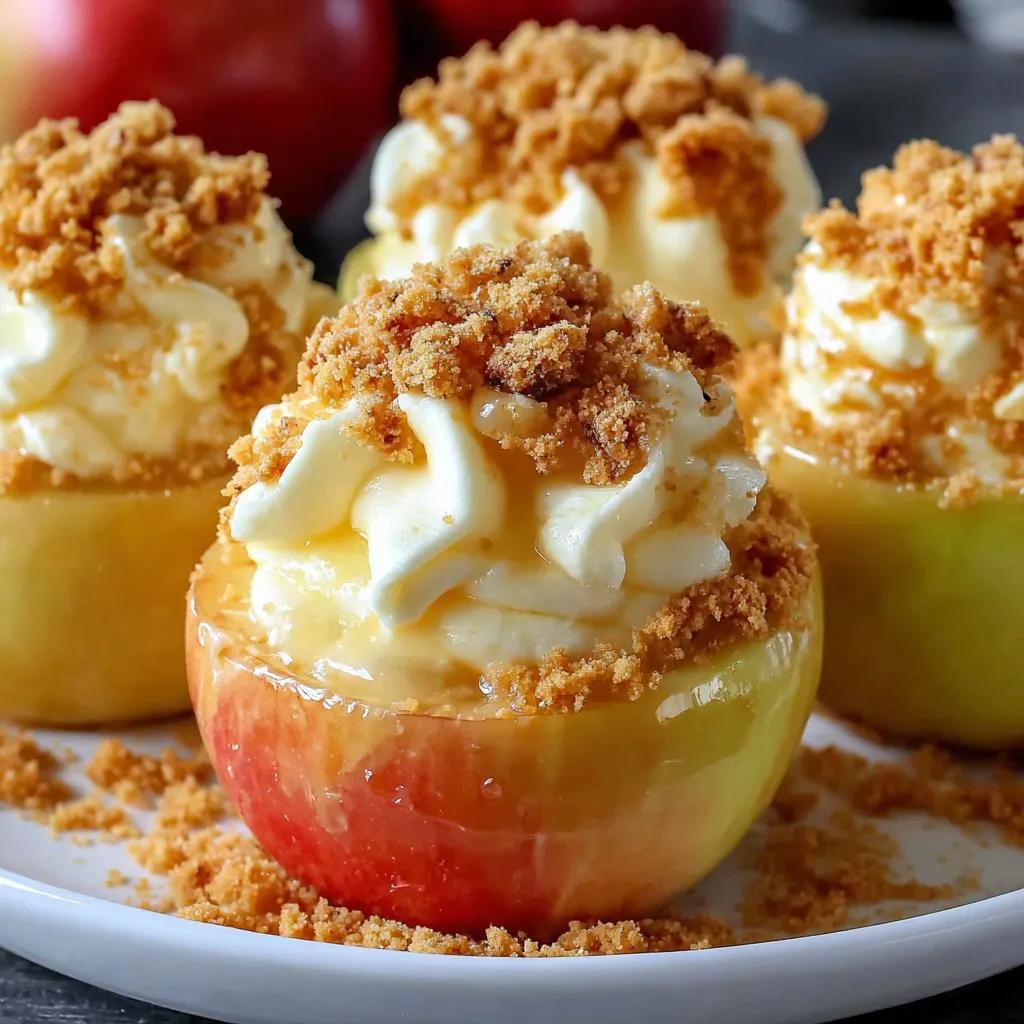 Three apples with a cheesecake filling.
