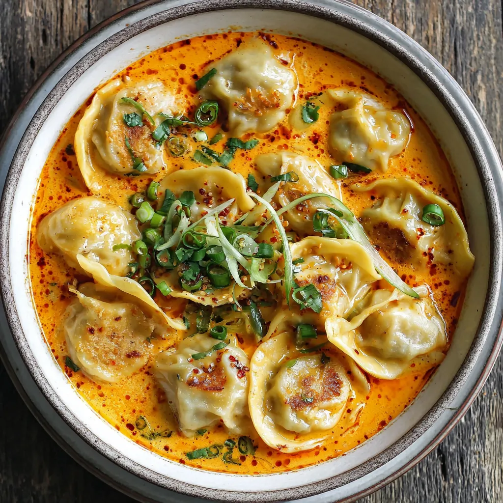 A bowl of soup with dumplings and greens.