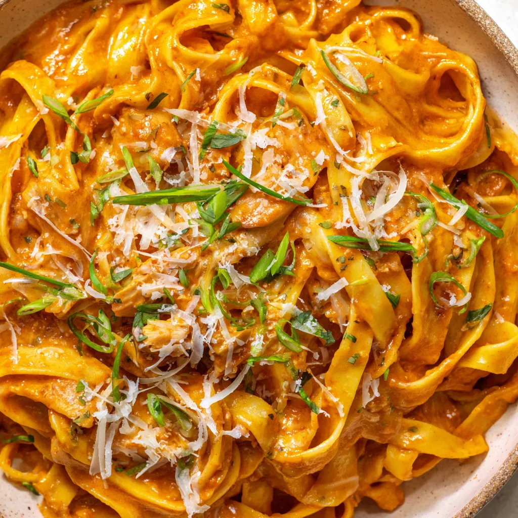 A bowl of pasta with chicken and cheese.