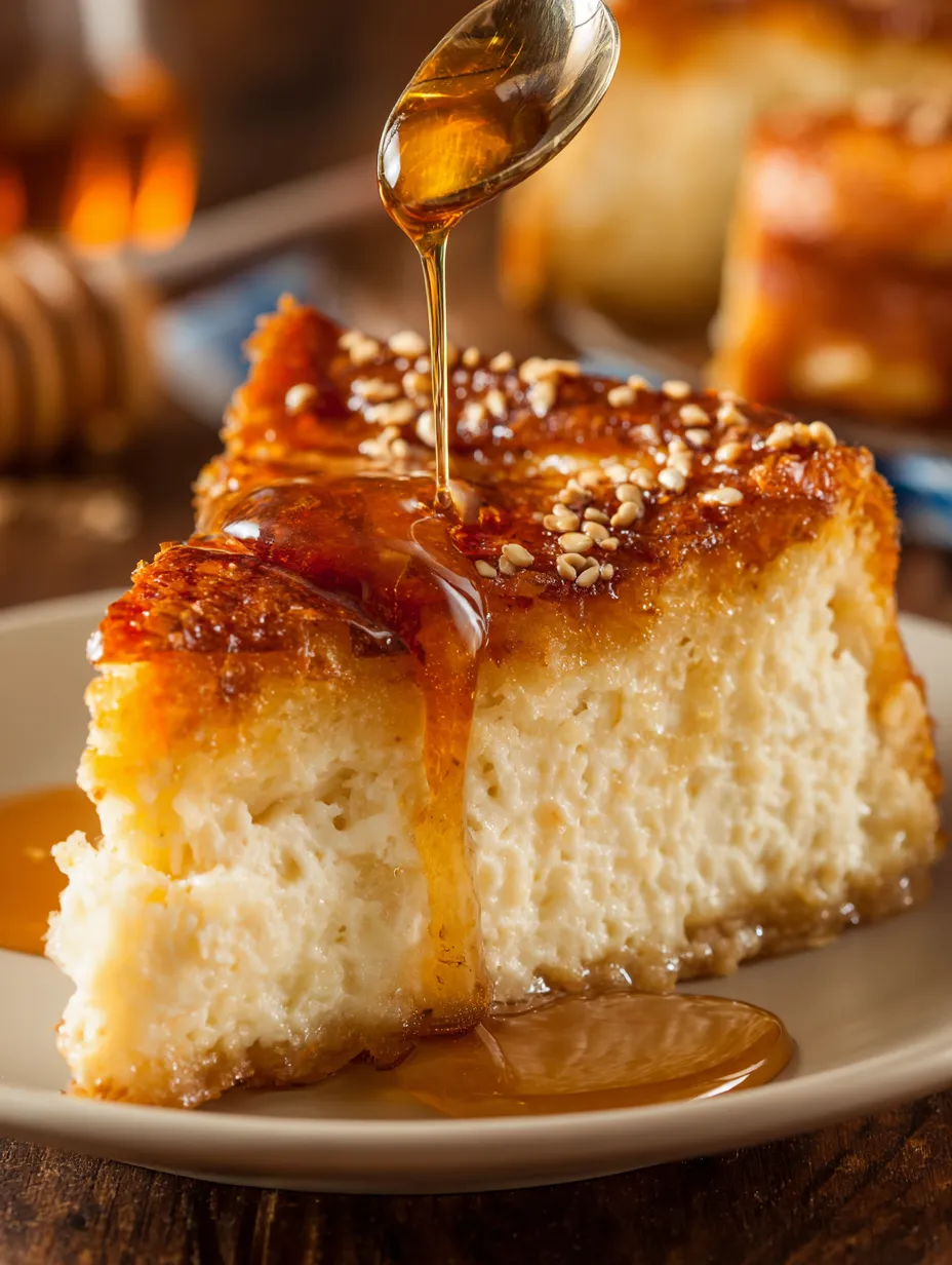 A slice of golden Greek honey pie.