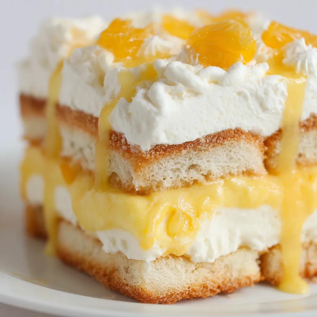 A slice of lemon tiramisu cake.