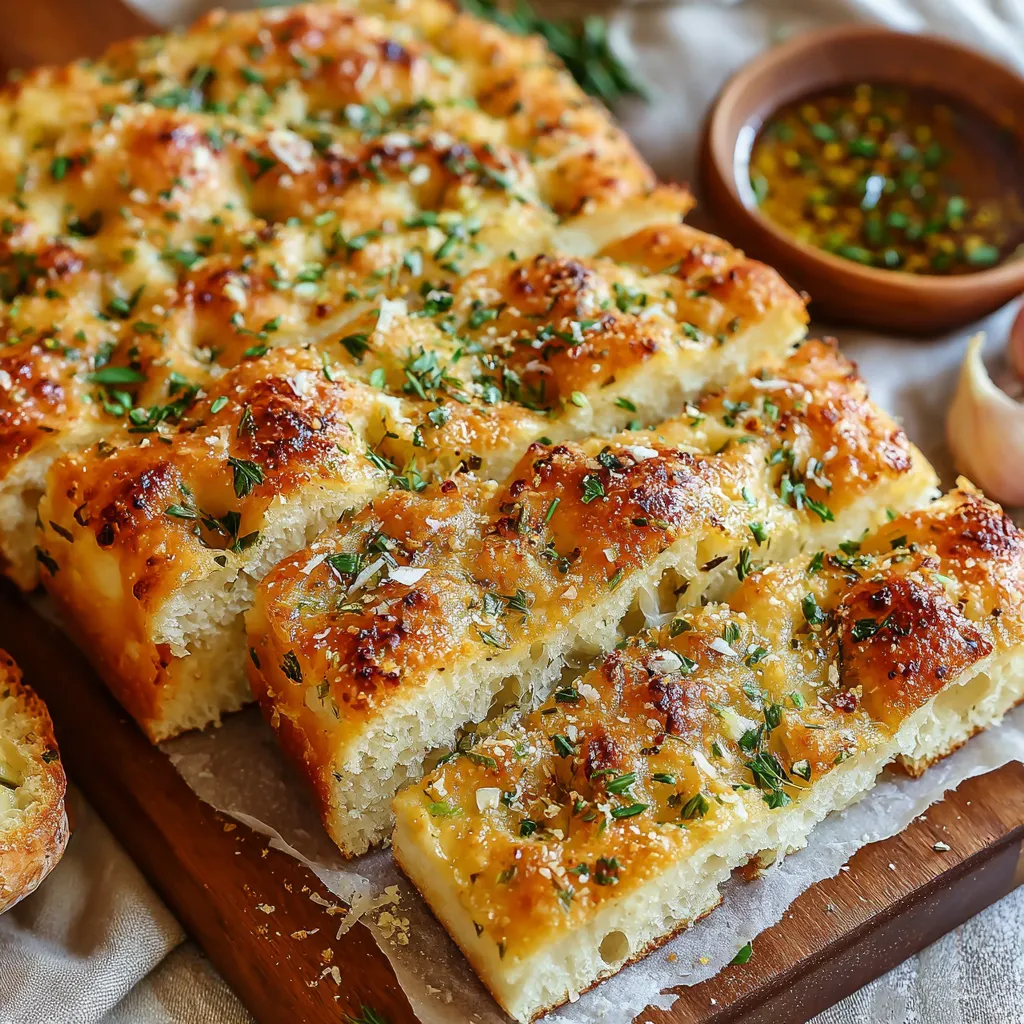 A loaf of bread with garlic and Parmesan cheese.