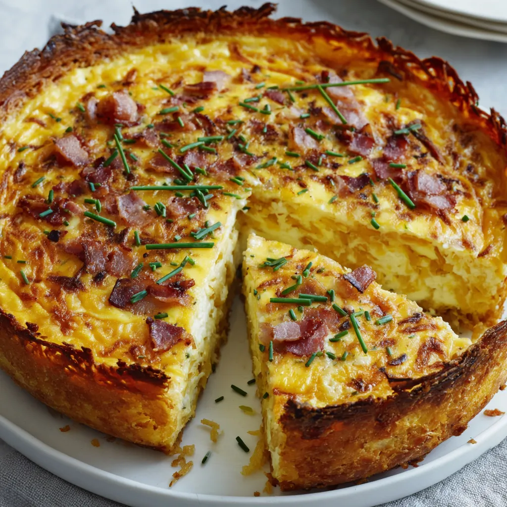 A slice of bacon and cheddar quiche.