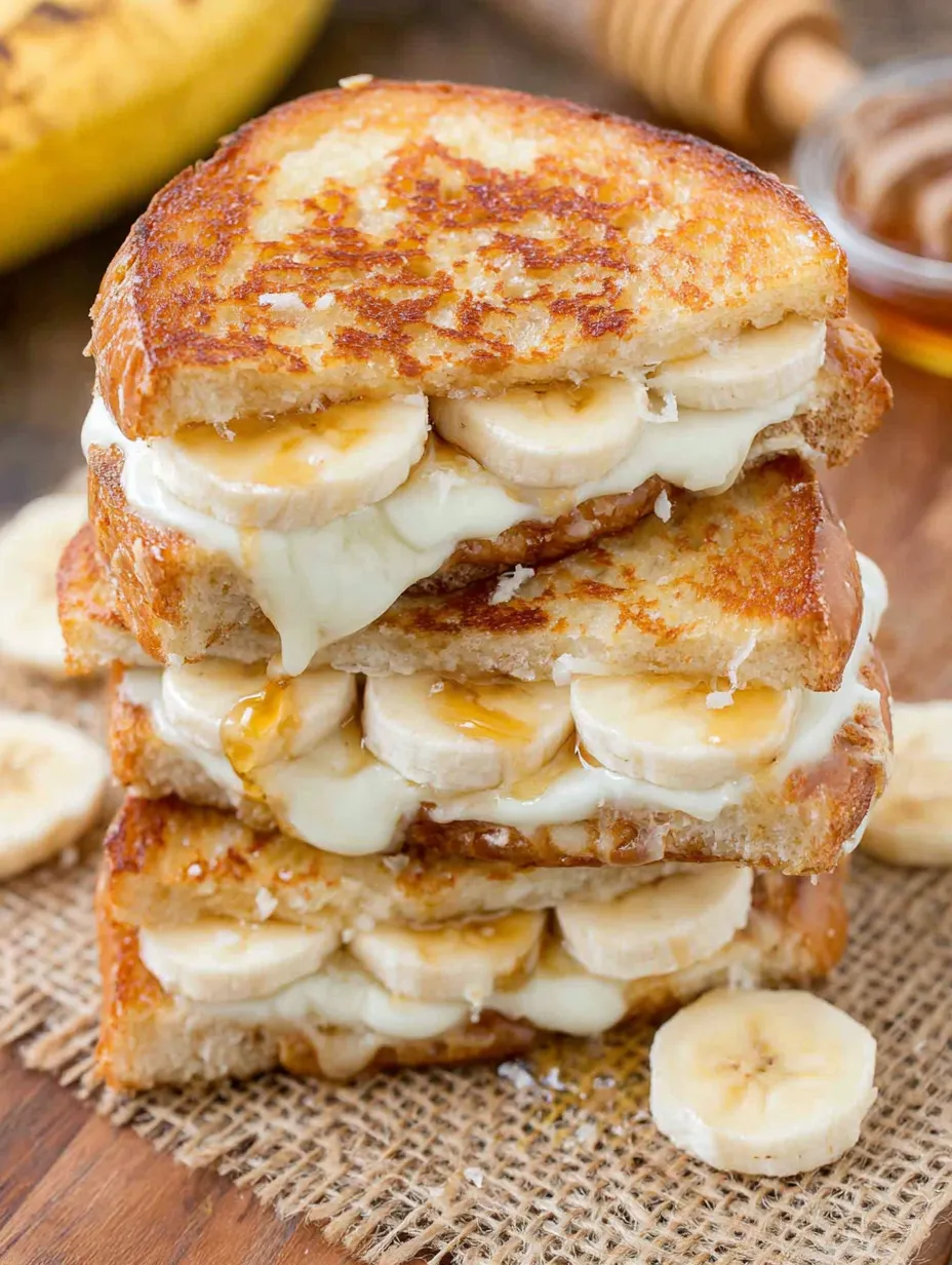 A stack of banana and cheese sandwiches.