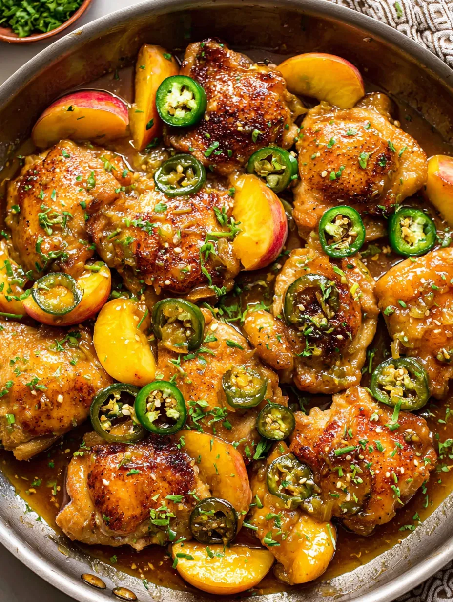 A bowl of jalapeno peach chicken.