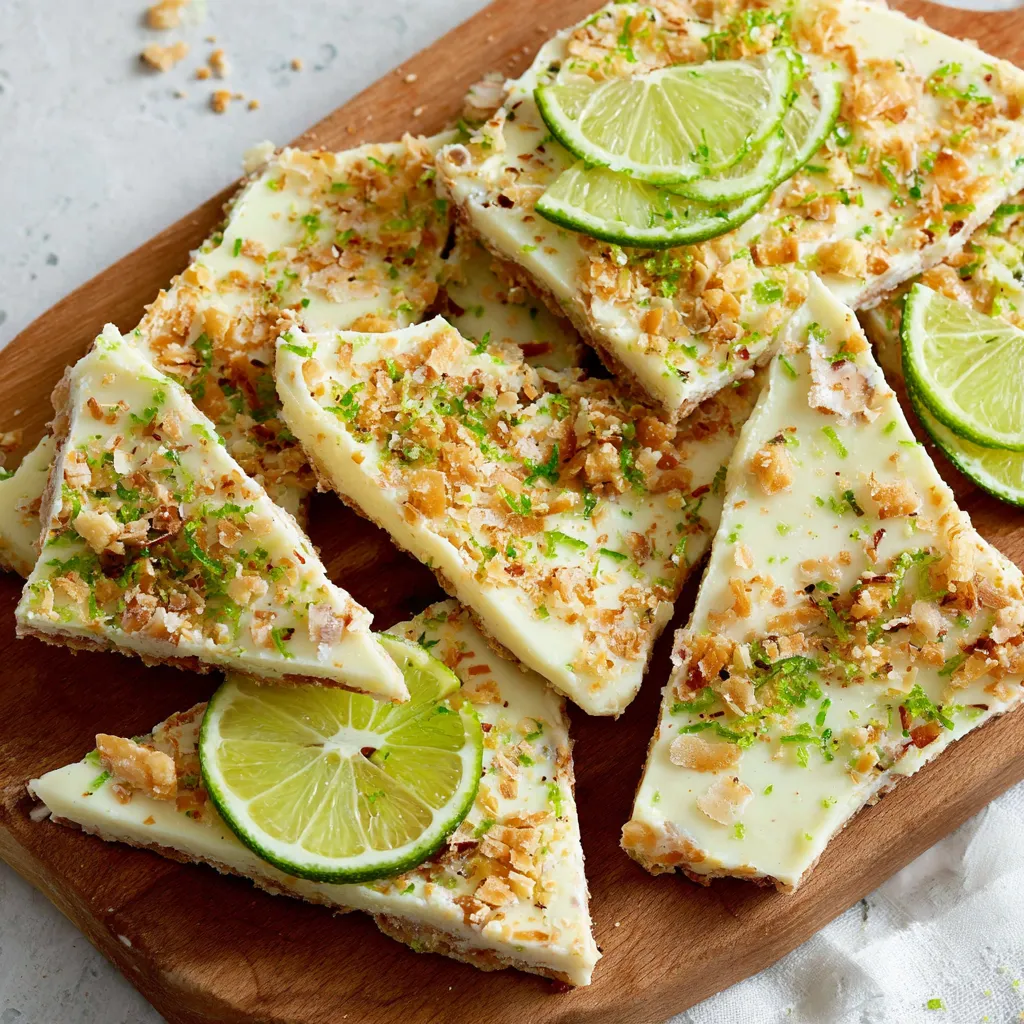 A slice of key lime pie yogurt bark.