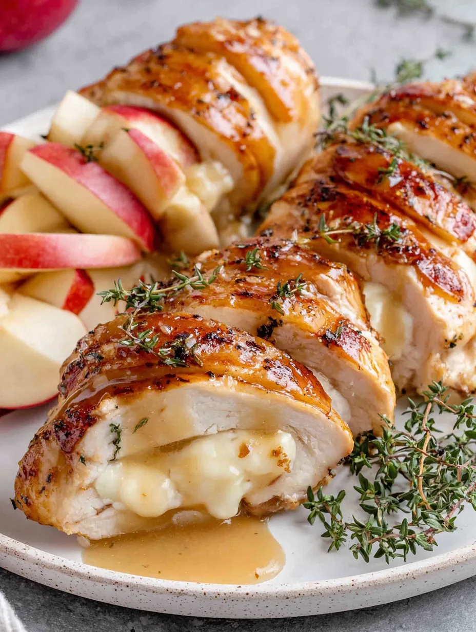 Maple glazed apple and brie stuffed chicken.