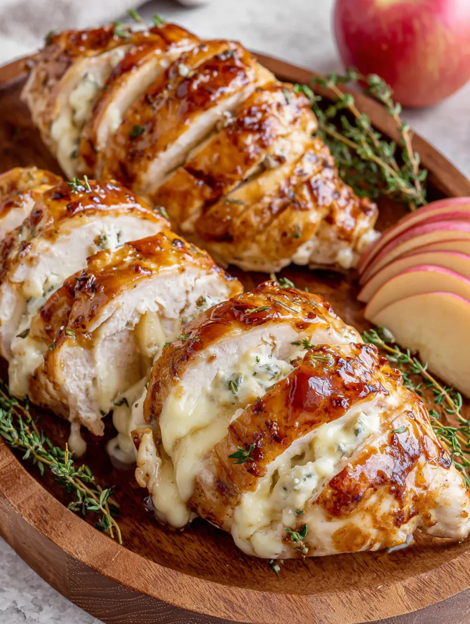 Maple glazed apple and brie stuffed chicken.