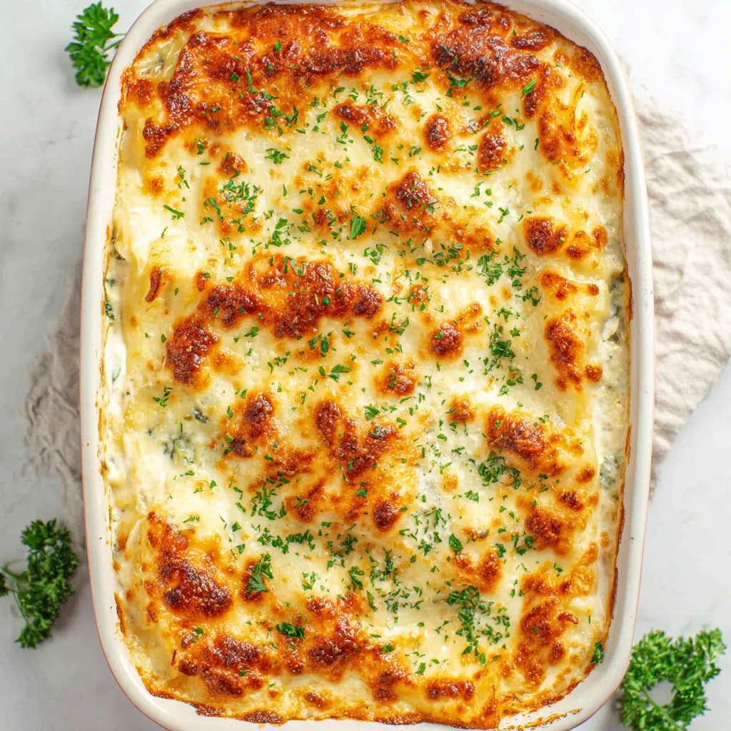 A dish of chicken lasagna.