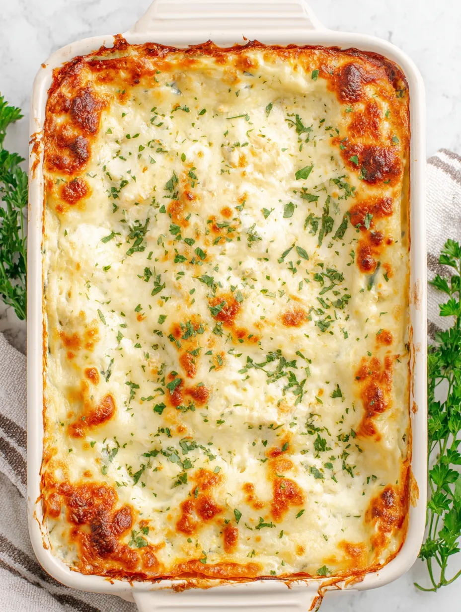A pan of chicken lasagna.