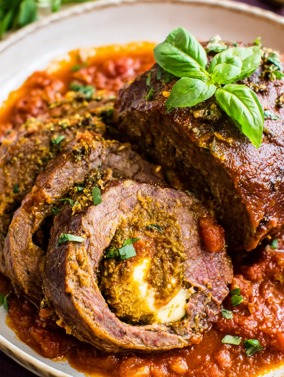 A plate of Italian beef braciole.