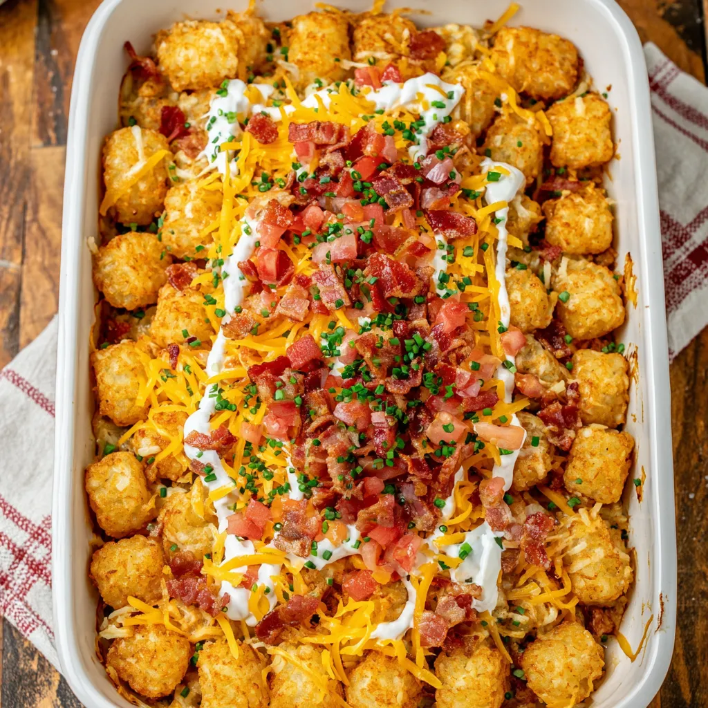A dish of chicken bacon ranch tater tots.